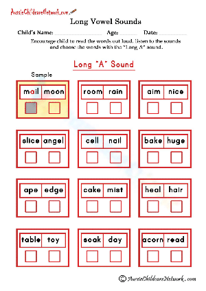 Phonics Worksheet for Long A Sound