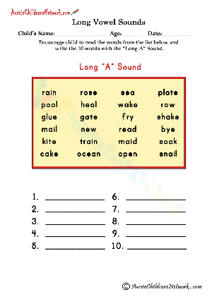 Long A Sound Practice for Phonics