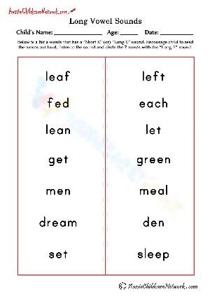 Worksheet for Sorting Long and Short Vowels