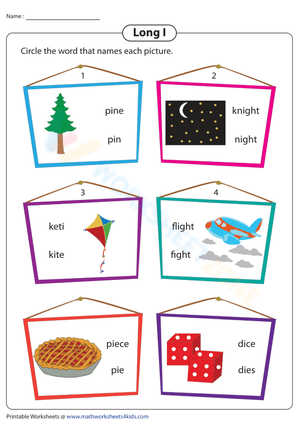 Pictures & Long I Sound Identification