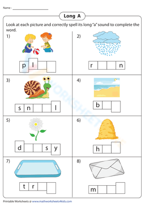 Long A Sound Spelling Worksheet for Early Readers