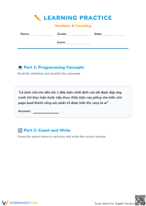 Printable Numbers & Counting Math Worksheet | Grade 1-2