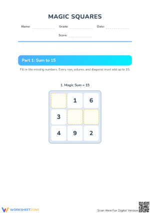 Printable 1st Grade Magic Square Worksheets | Addition Logic