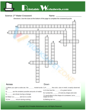 2th Grade Science Matter Crossword