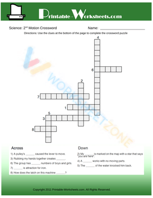 2th Grade Science Motion Crossword