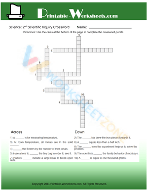 2th Grade Science Scientific Inquiry Crossword