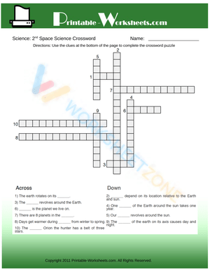 2th Grade Science Space Science Crossword