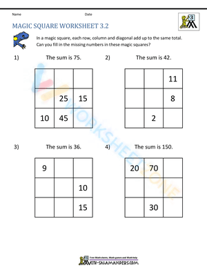 3rd Grade Magic Square Worksheets (2)