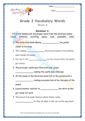 3rd grade vocabulary worksheets 11