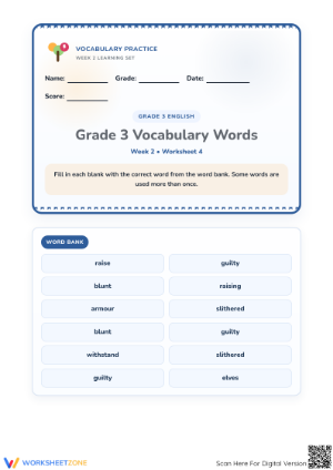 Grade 3 Vocabulary Practice | Essential Printable Worksheet