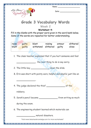 3rd grade vocabulary worksheets 5