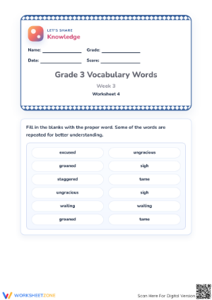 Grade 3 Vocabulary Worksheet | Essential Printable Practice
