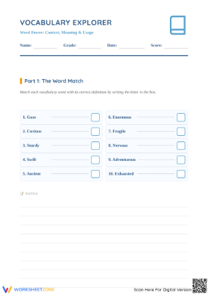 Essential Grade 3 Vocabulary Worksheet | Context & Usage