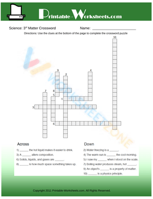 3th Grade Science Matter Crossword