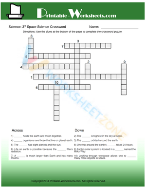 3th Grade Science Space Science Crossword