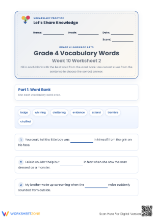 Grade 4 Vocabulary Worksheet | Essential Context Clues