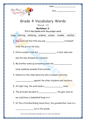 4th grade vocabulary worksheets 10