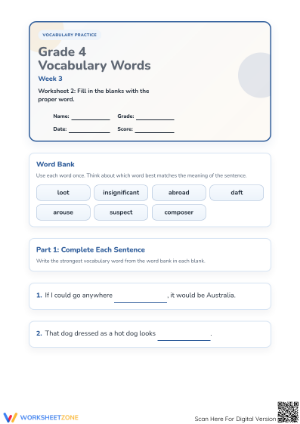 Grade 4 Vocabulary Worksheet | Essential Practice