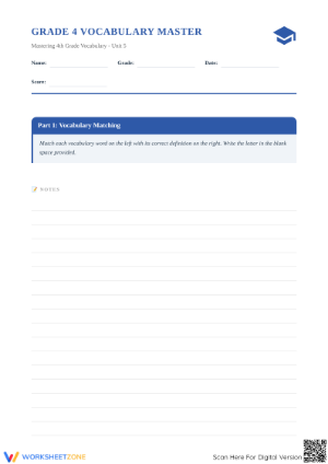 Essential Grade 4 Vocabulary Worksheet | Printable Unit