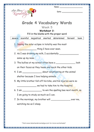 4th grade vocabulary worksheets 5