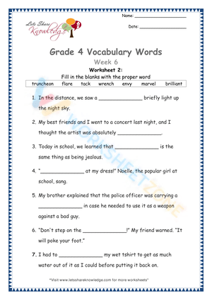 4th grade vocabulary worksheets 6