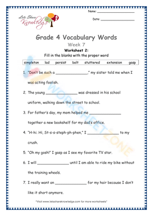 4th grade vocabulary worksheets 7