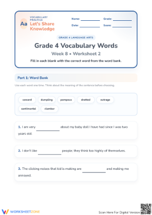Grade 4 Vocabulary Worksheet | Essential Practice