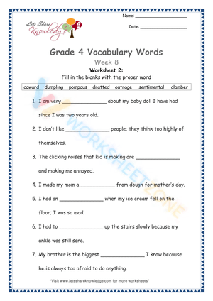 4th grade vocabulary worksheets 8