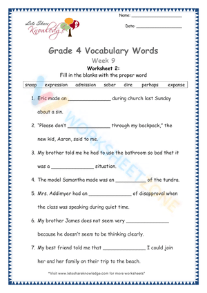 4th grade vocabulary worksheets 9