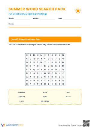 Summer Vocabulary Word Search | Grade 4 Essential Printable