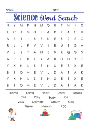 Printable Science Word Search Worksheet for Grade 4