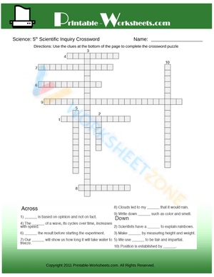 5th Grade Science Scientific Inquiry Crossword
