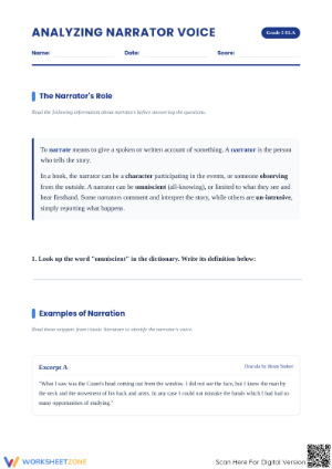 Analyzing Narrator Voice Worksheet | Grade 5 Essential