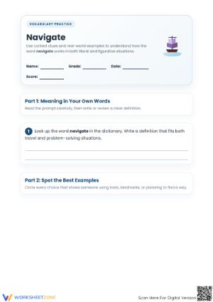 Navigate Vocabulary Worksheet | Essential Grade 5 ELA