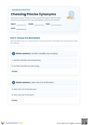 Precise Synonyms Worksheet | Grade 5 Essential Practice