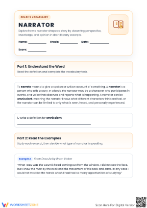 Narrator Point of View Worksheet | Grade 5 Essential