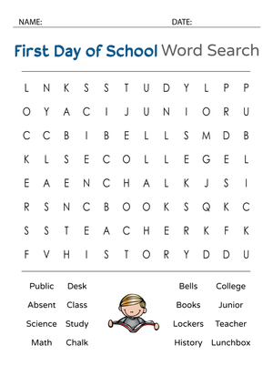 Grade 5 School Word Search — Printable No-Prep Worksheet