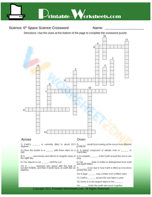Grade 6 Space Science Crossword — Printable Worksheet