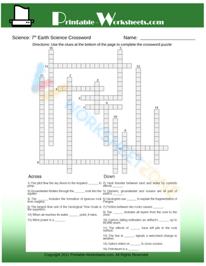 7th Grade Science Earth Science Crossword
