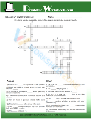 7th Grade Science Matter Crossword