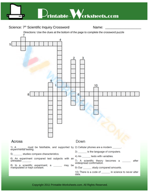 7th Grade Science Scientific Inquiry Crossword