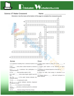 8th Grade Science Matter Crossword