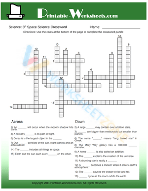Printable Space Science Crossword | Grade 8