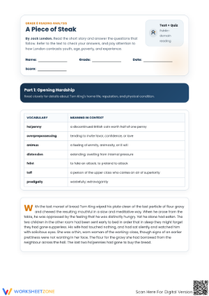 Grade 8 A Piece of Steak — Printable No-Prep Worksheet