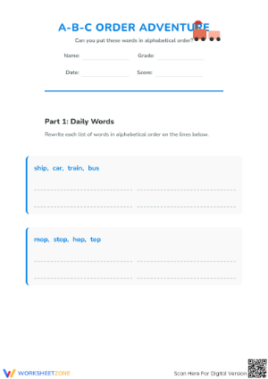 Alphabetical Order Practice | Grade 1-3 Essential Worksheet