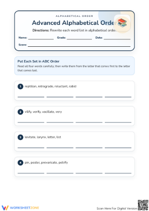 Advanced Alphabetical Order Worksheet | Grade 3 Essential