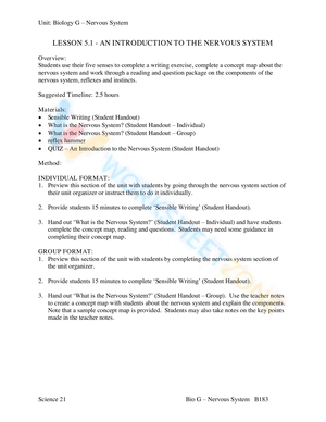 Introduction to the Nervous System Worksheets