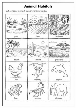 Grade K Animal Habitats — Printable No-Prep Worksheet