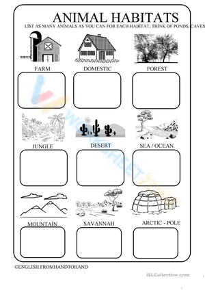 Animal Habitats Worksheet - Identify Animals in Habitats
