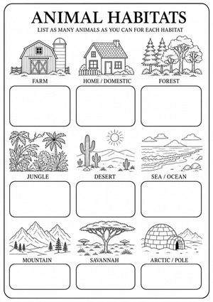 Printable Animal Habitats Worksheet | Grade 2 Science